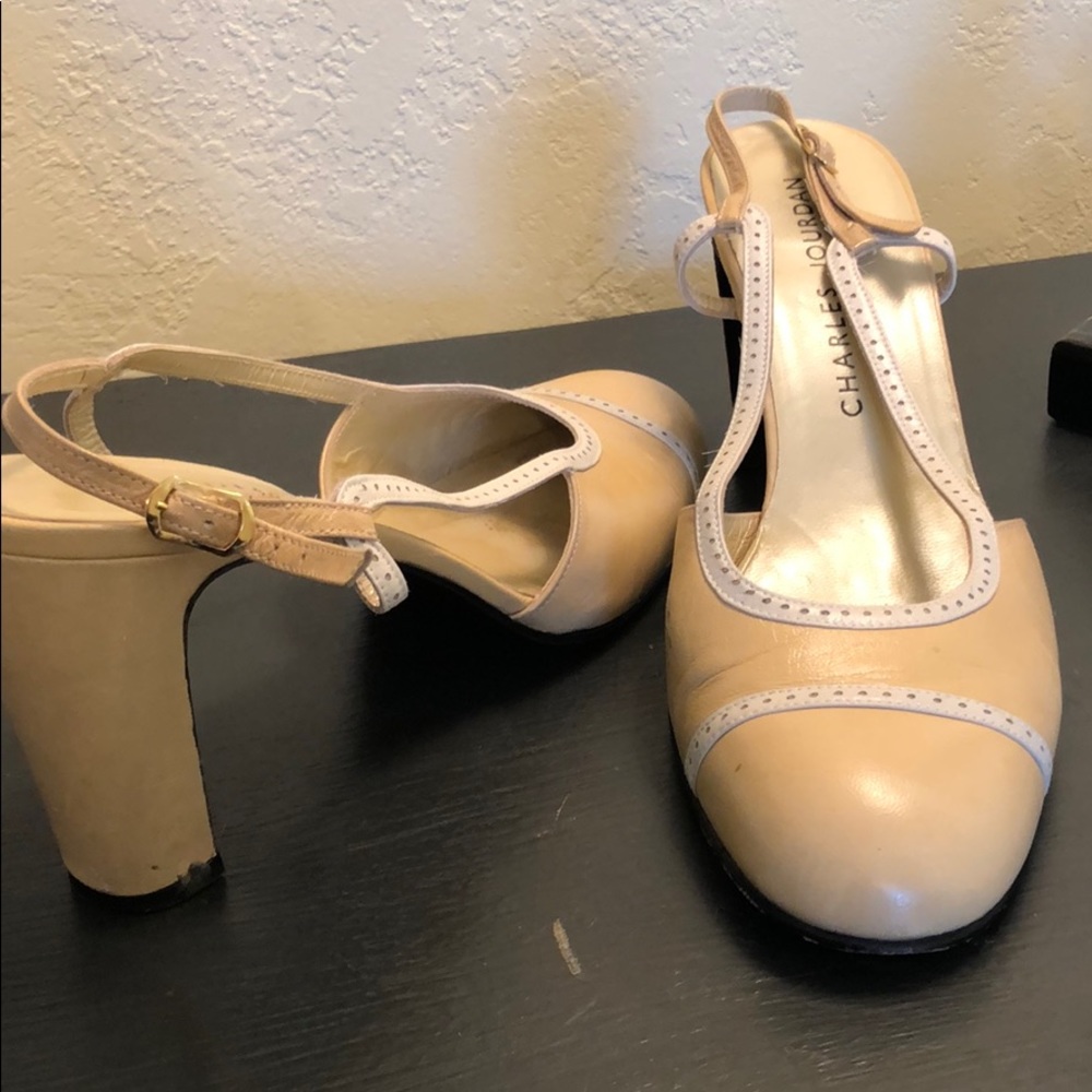 Charles Jourdan Paris Cream Sling Back Heels
